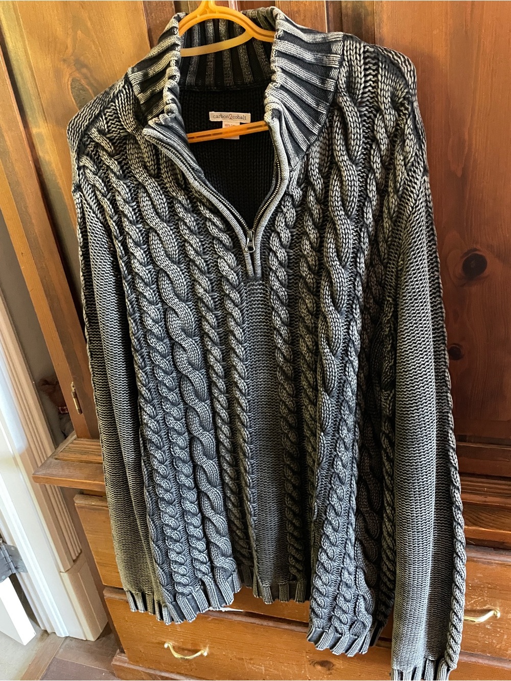 Men's Cable-Knit Zip Sweater in Gray